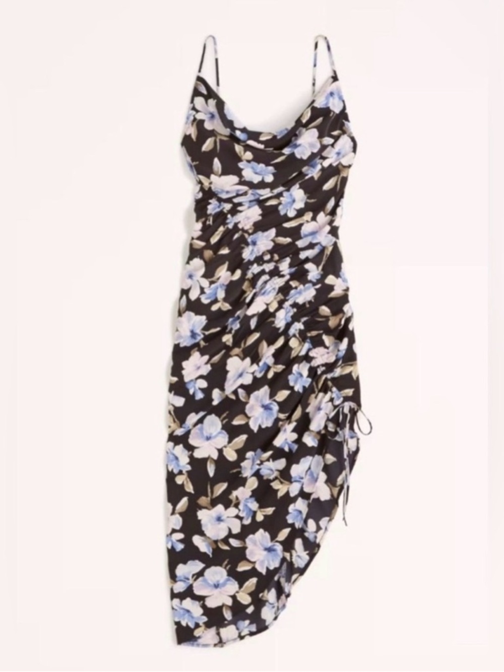 Floral Cowl Neck Slip Dress in Black and Light Blue